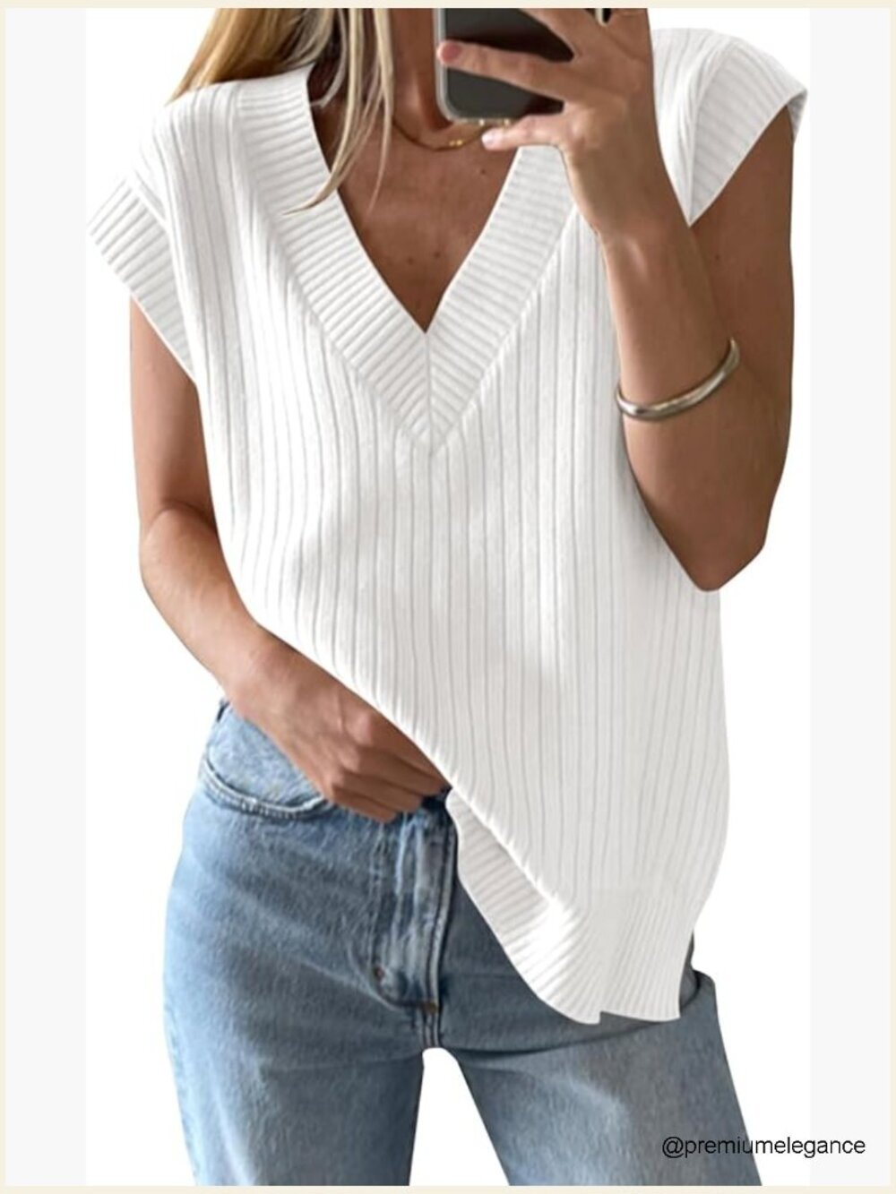 V Neck Sweater Vest Oversized Ribbed Knit Sleeveless Casual Pullover Tank Top